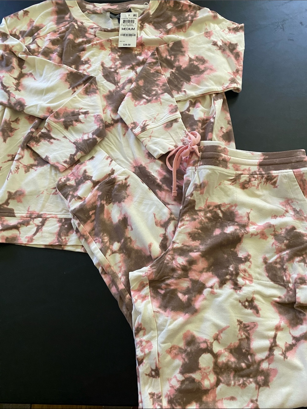 Alfani Cream, Pink & Brown Tie-Dye Lounge Pajama Set
